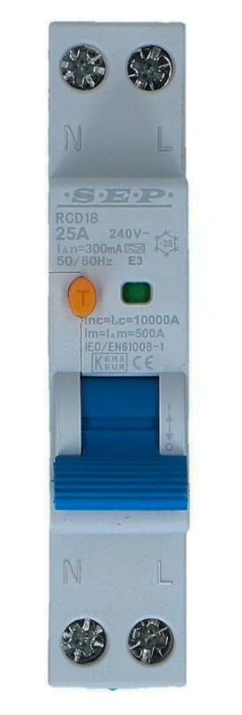 Aardlekschakelaar 40A 2 polig 30mA 18mm RCD18