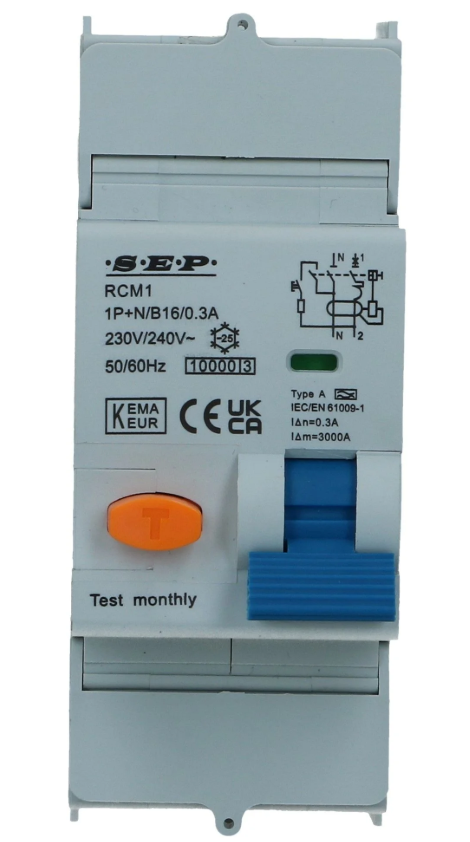 Aardlekautomaat B 63A 1 polig + nul 300mA 10kA RCM1