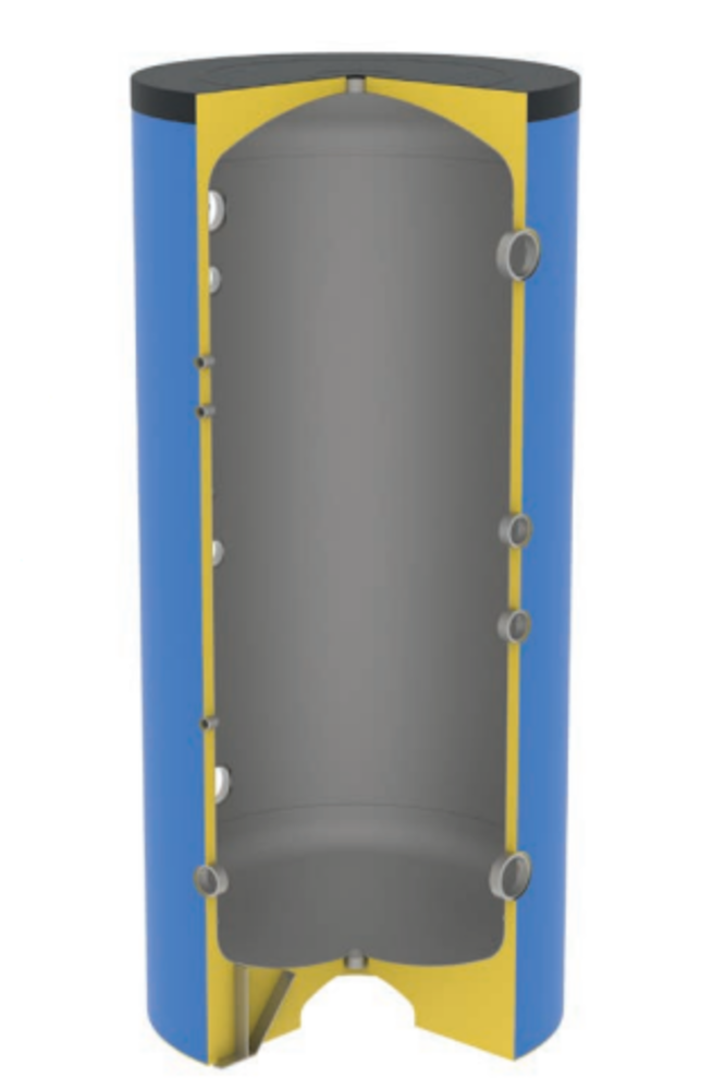 100 liter dampdicht geïsoleerde staande buffertank (1 1/2"; 6 aansluitingen)