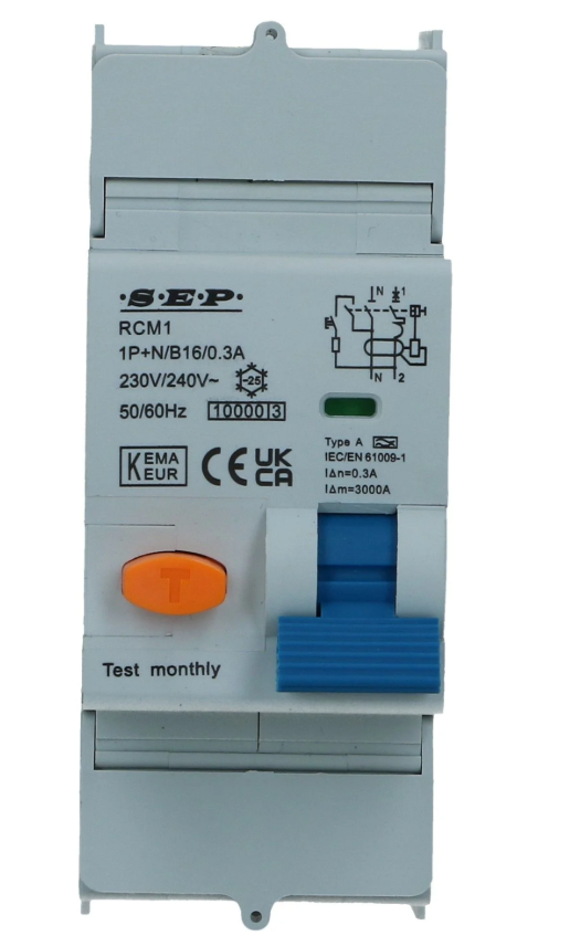 Aardlekautomaat B 50A 1 polig + nul 30mA 10kA RCM1