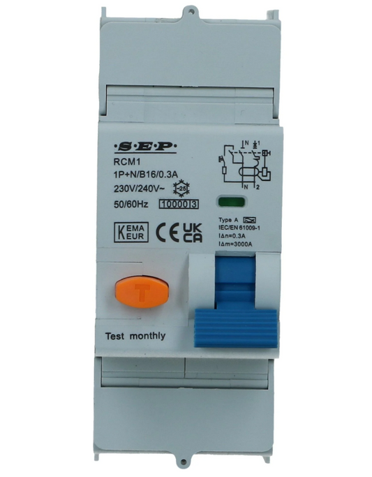 Aardlekautomaat B 16A 1 polig + nul 300mA 10kA RCM1