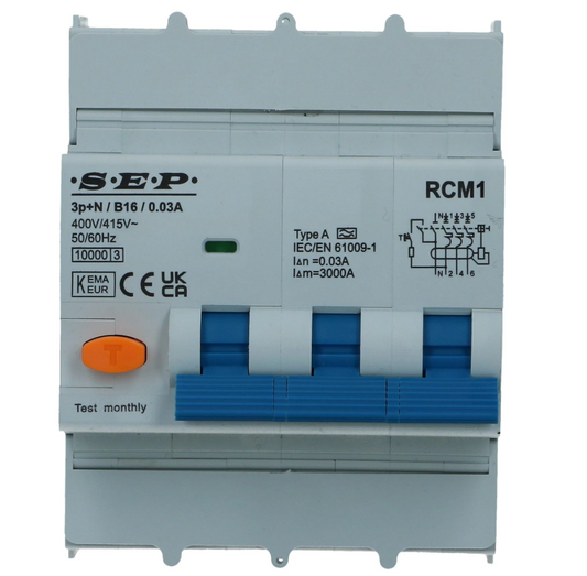 Aardlekautomaat B 20A 3 polig + nul 30mA 10kA RCM1