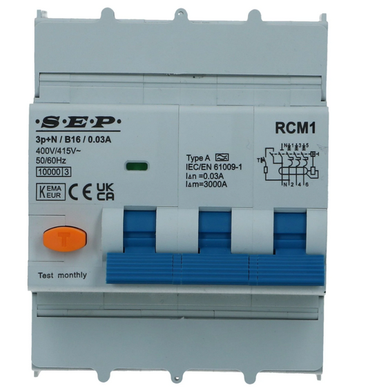 Aardlekautomaat B 25A 3 polig + nul 30mA 10kA RCM1