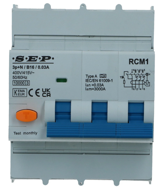 Aardlekautomaat B 32A 3 polig + nul 30mA 10kA RCM1